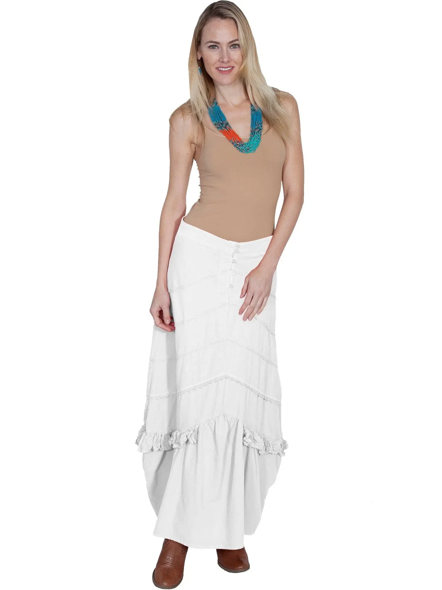 Scully WHITE BUTTON FRONT MULTI PANEL SKIRT - Scully Leather - Flyclothing LLC