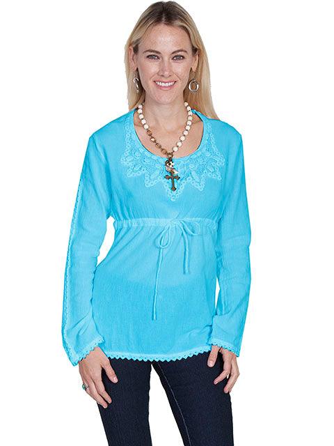 Scully TURQUOISE L/S BLOUSE WITH TIE FRONT - Flyclothing LLC