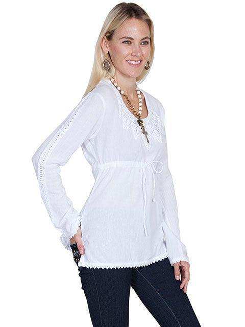 Scully WHITE L/S BLOUSE WITH TIE FRONT - Scully Leather - Flyclothing LLC