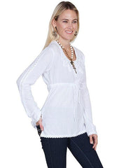 Scully WHITE L/S BLOUSE WITH TIE FRONT - Flyclothing LLC