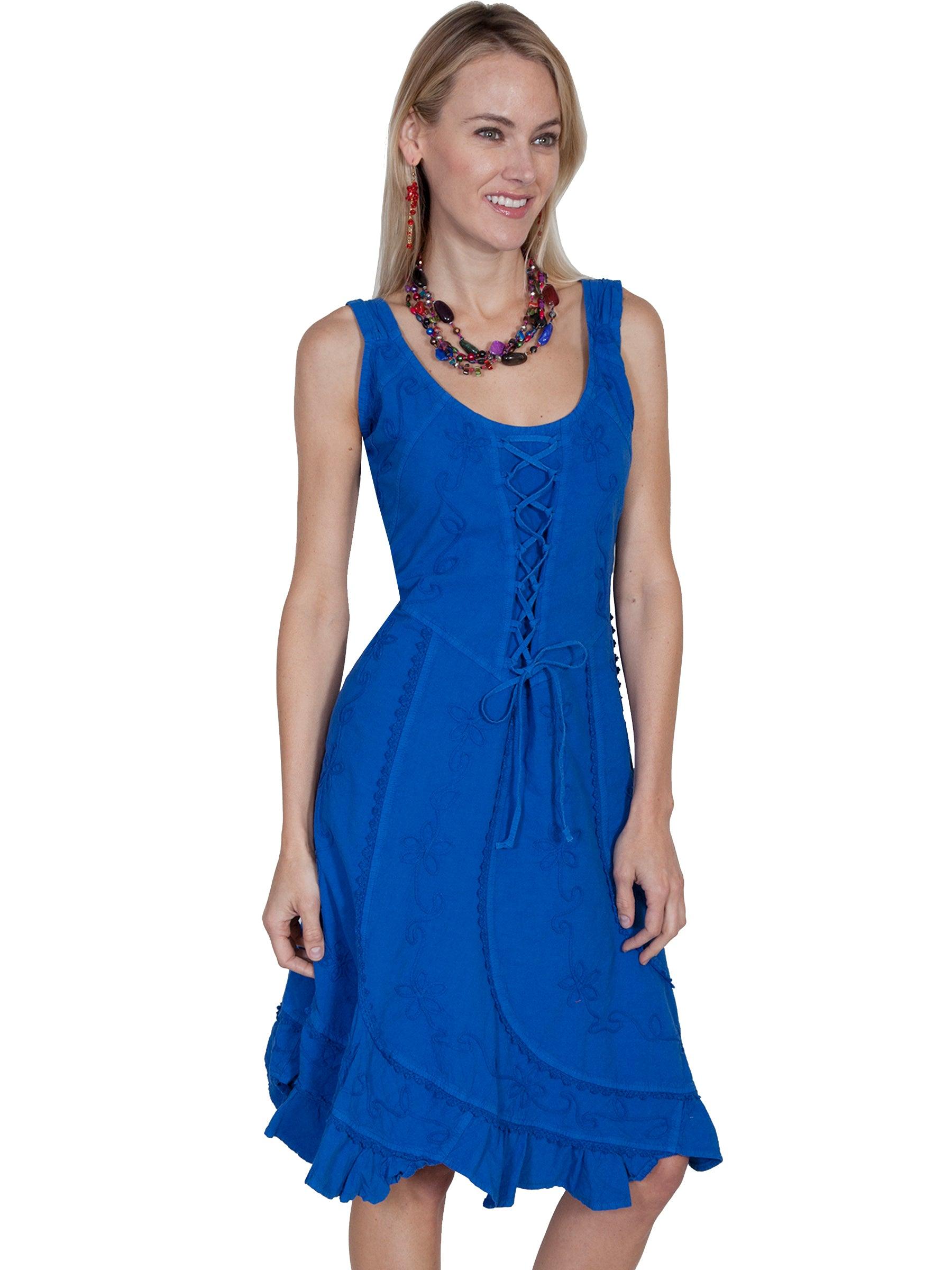 Scully DAZZLING BLUE S/L FRONT & BACK LACE UP DRESS - Flyclothing LLC