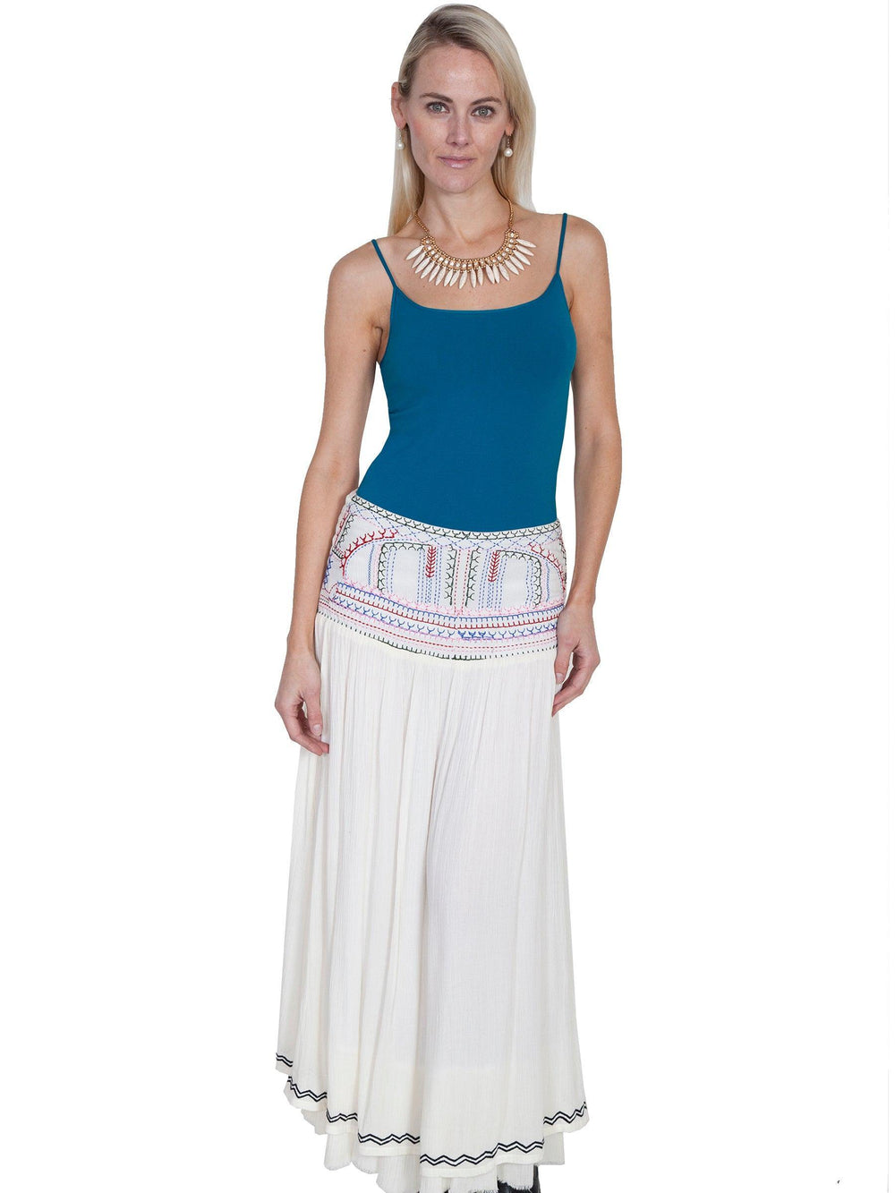 Scully NATURAL LINED EMBROIDERED FRONT PANEL SKIRT - Scully Leather