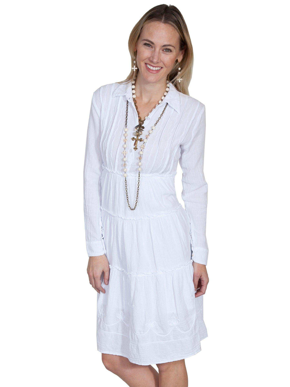 Scully WHITE L/S MULTI PANEL DRESS W/COLLAR - Scully Leather - Flyclothing LLC