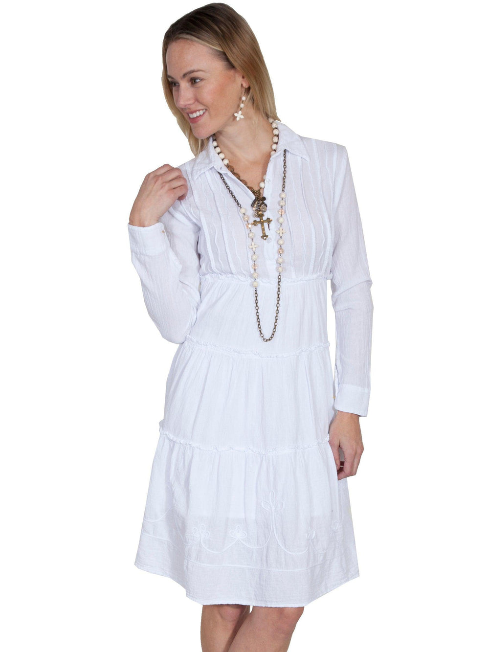 Scully WHITE L/S MULTI PANEL DRESS W/COLLAR - Scully Leather