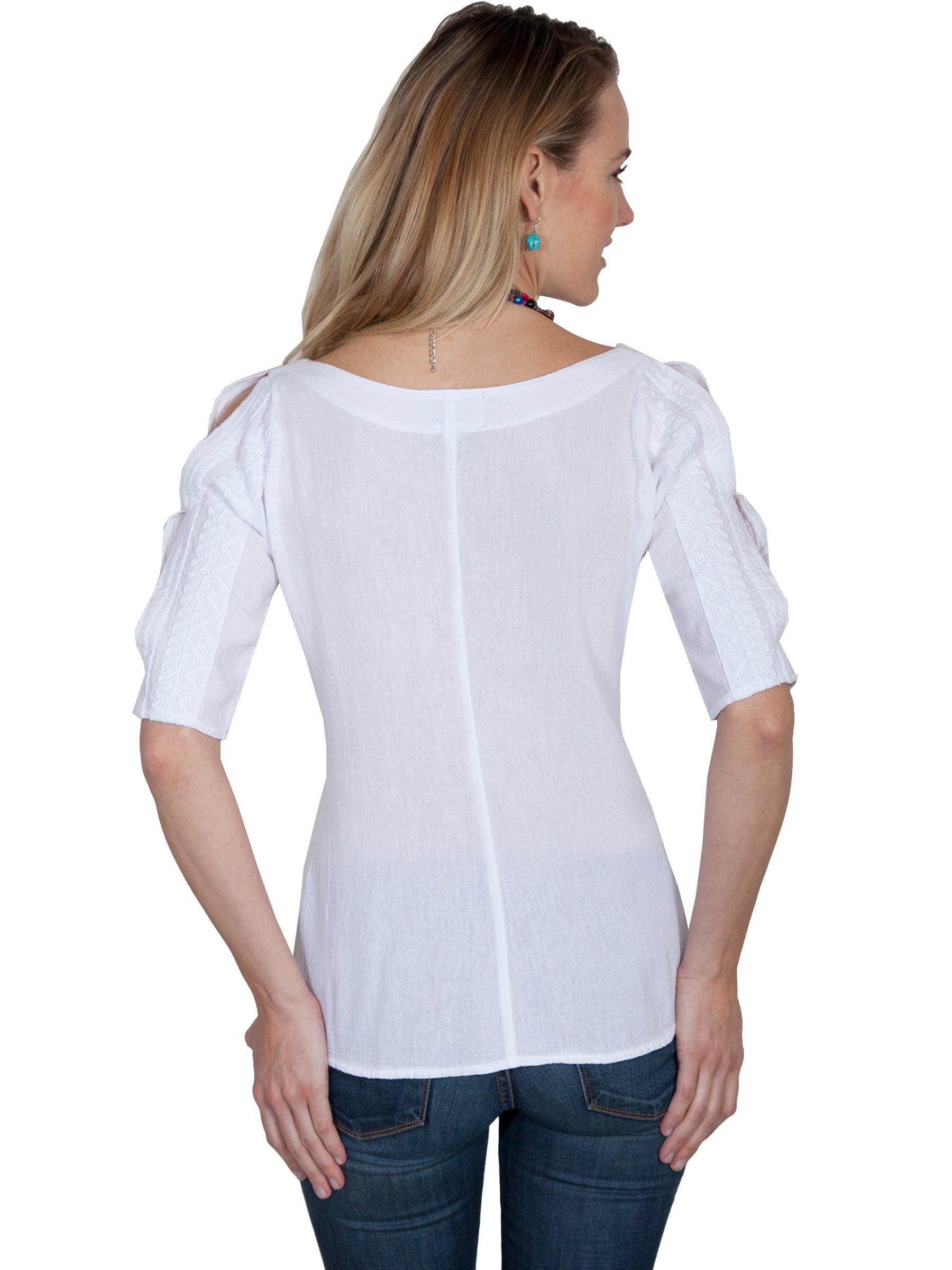 Scully WHITE COLD SHOULDER 3/4 SLEEVE BLOUSE - Scully Leather