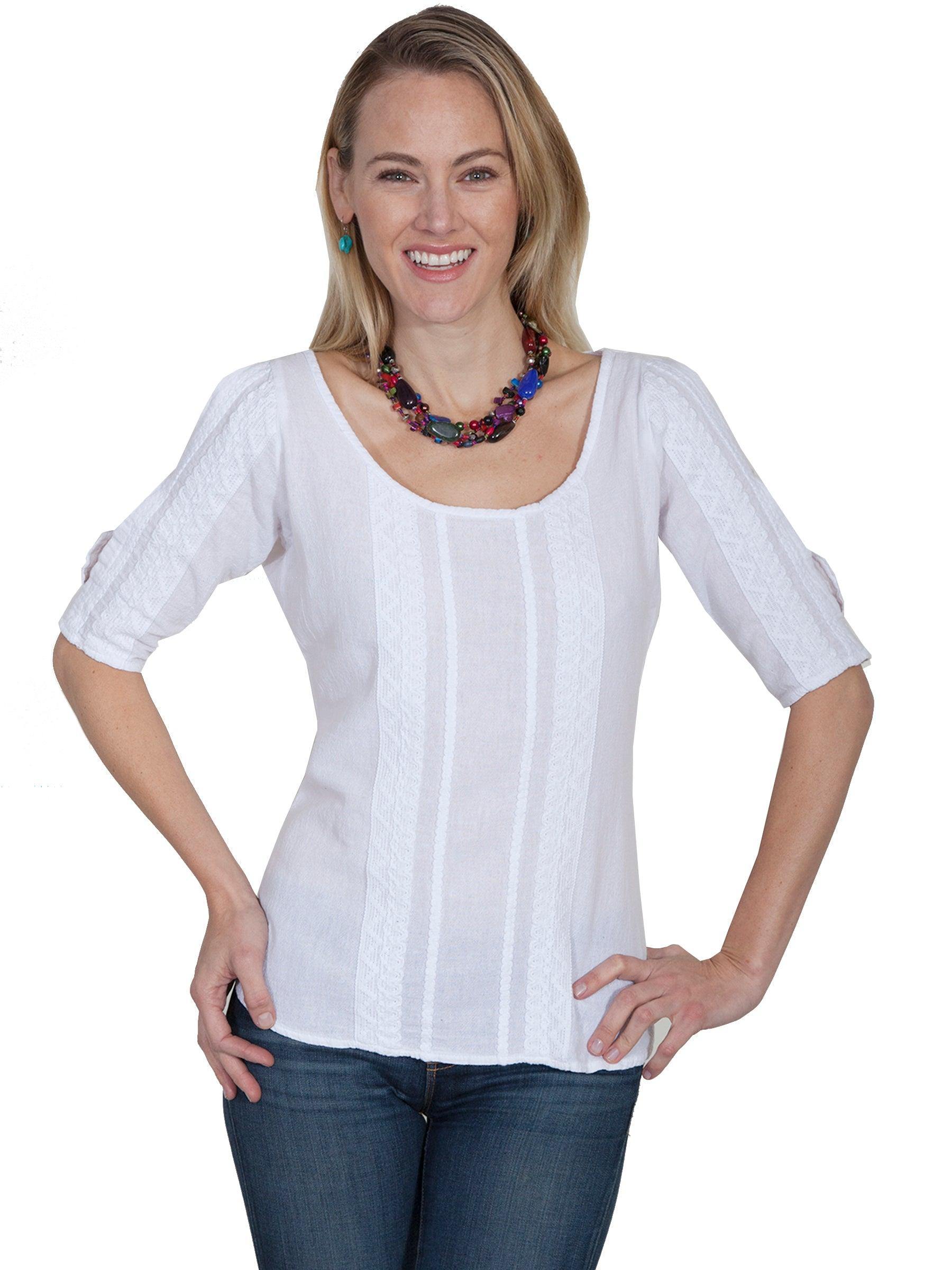 Scully WHITE COLD SHOULDER 3/4 SLEEVE BLOUSE - Scully Leather