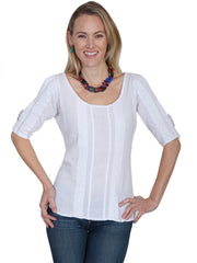 Scully WHITE COLD SHOULDER 3/4 SLEEVE BLOUSE - Flyclothing LLC