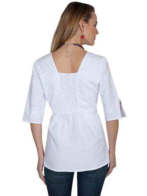 Scully WHITE 3/4 SLEEVE TIE WAIST BLOUSE - Scully Leather - Flyclothing LLC