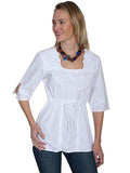 Scully WHITE 3/4 SLEEVE TIE WAIST BLOUSE - Scully Leather