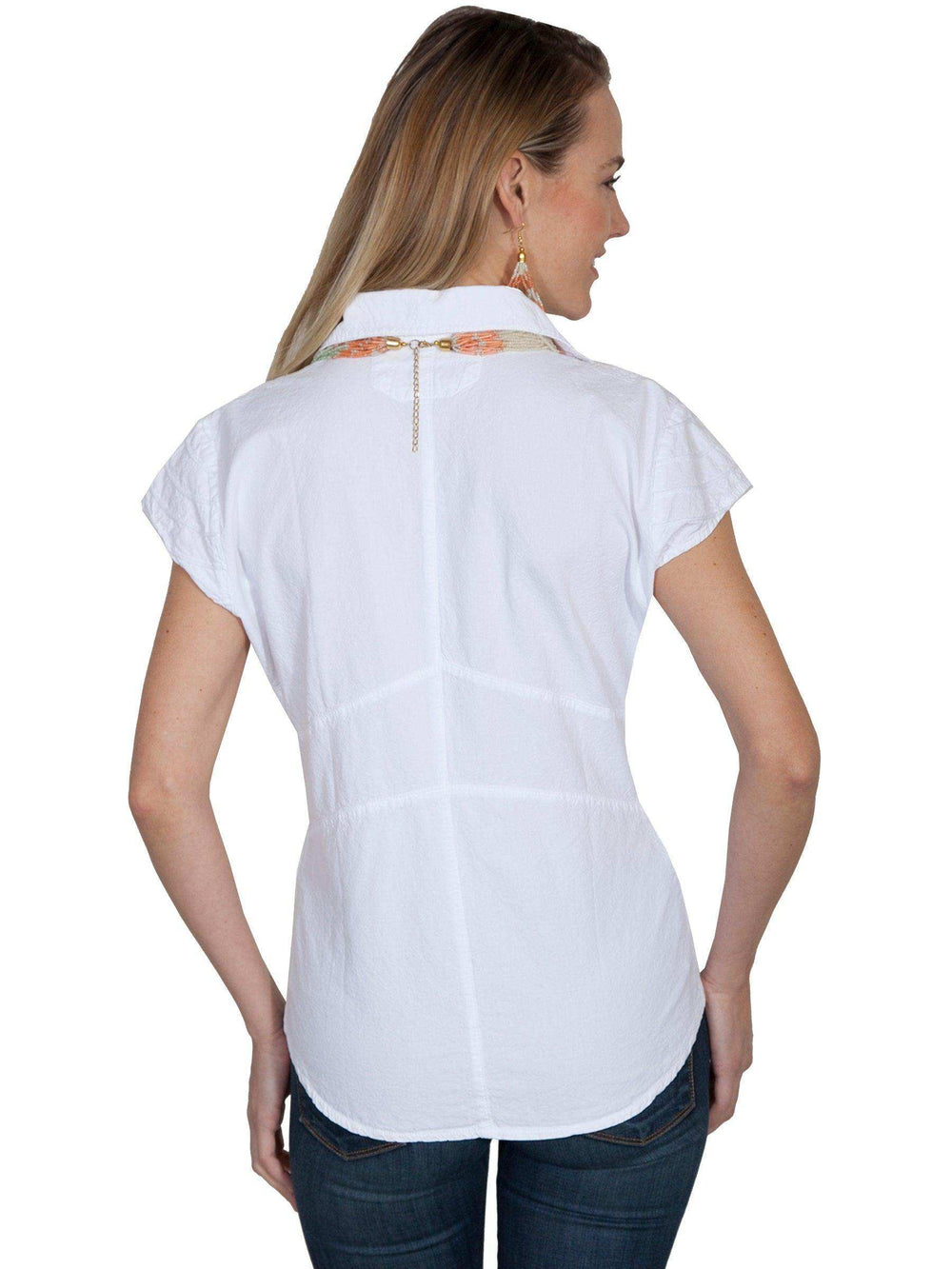 Scully WHITE CAP SLEEVE BUTTON FRONT BLOUSE - Scully Leather - Flyclothing LLC