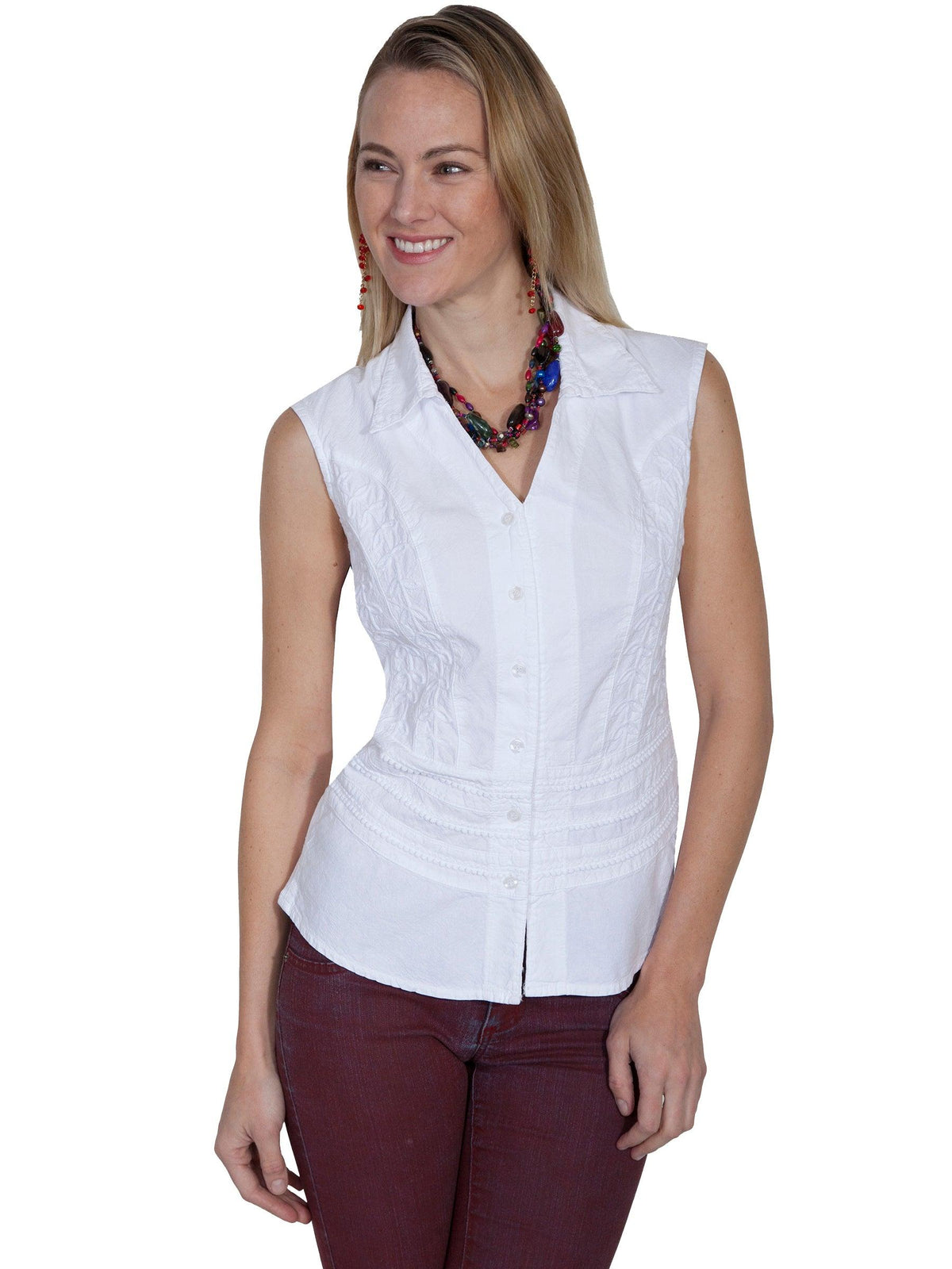 Scully WHITE S/L BUTTON FRONT COLLAR BLOUSE - Flyclothing LLC