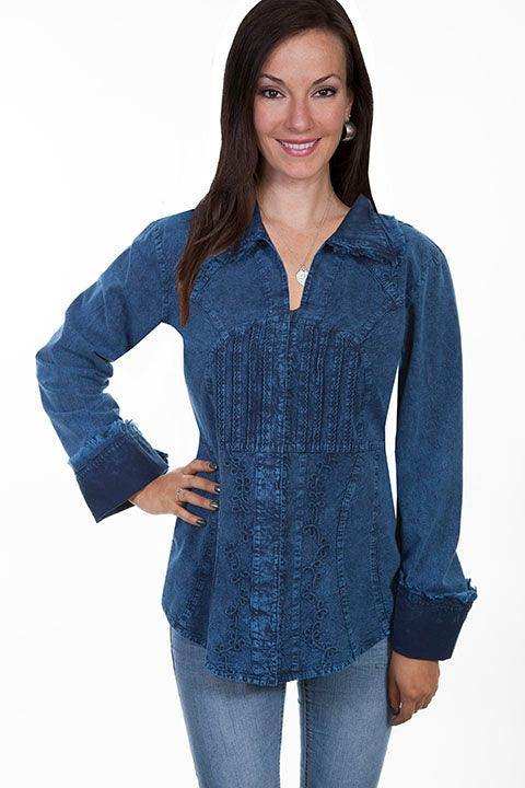 Scully DARK BLUE L/S COLLAR BLOUSE - Scully Leather - Flyclothing LLC