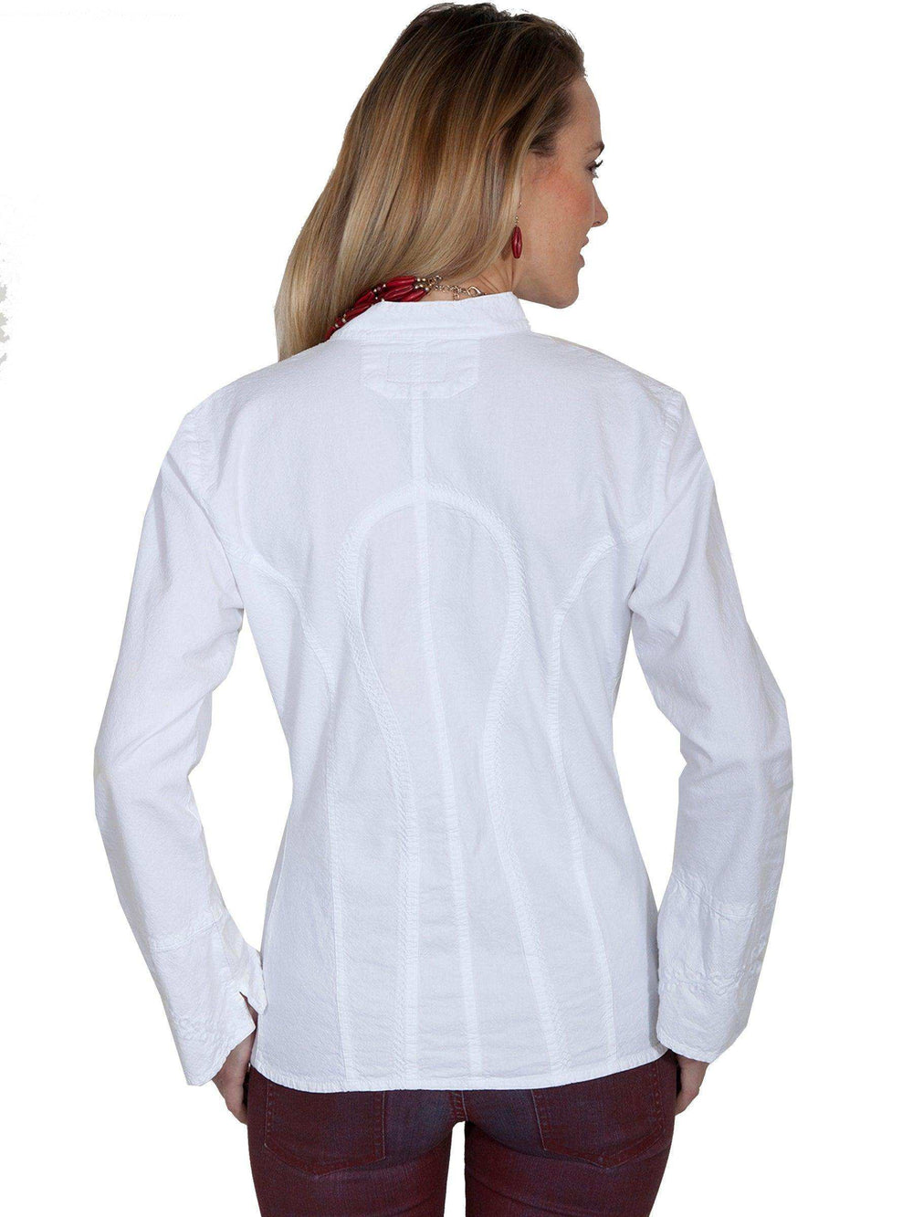 Scully WHITE L/S BLOUSE W/BAND COLLAR/BELL CUFFS - Scully Leather - Flyclothing LLC