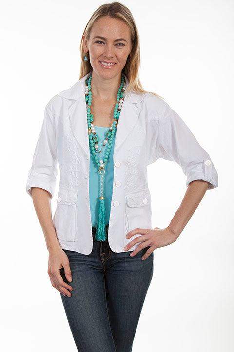 Scully WHITE COTTON JACKET W/ROLL SLEEVES - Scully Leather - Flyclothing LLC