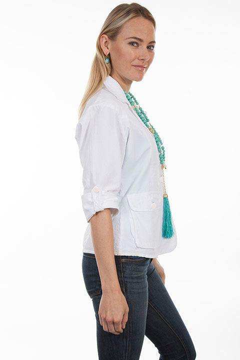 Scully WHITE COTTON JACKET W/ROLL SLEEVES - Scully Leather - Flyclothing LLC