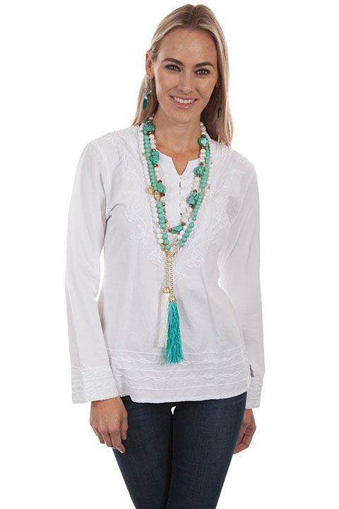 Scully WHITE L/S 4 BUTTON FRONT BLOUSE - Scully Leather - Flyclothing LLC