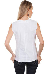 Scully WHITE SLEEVELESS TOP PAISLEY EMBROIDERED ON TOP - Flyclothing LLC