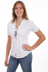 Scully WHITE S/S RUFFLE COLLAR/CUFF BLOUSE - Flyclothing LLC