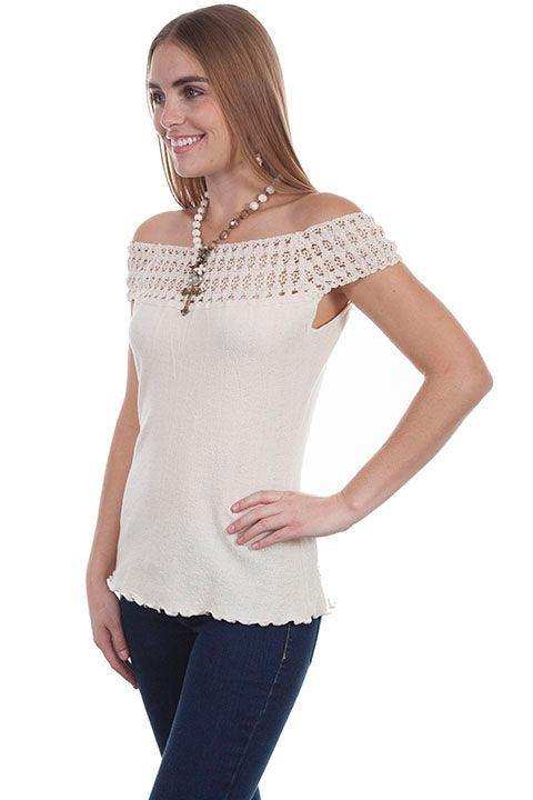 Scully NATURAL CROCHET EMBELLISHED COTTON BLOUSE - Scully Leather - Flyclothing LLC