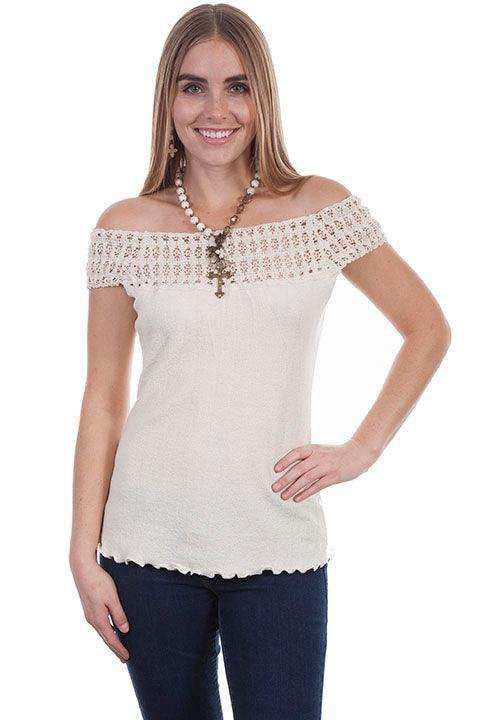 Scully NATURAL CROCHET EMBELLISHED COTTON BLOUSE - Scully Leather - Flyclothing LLC