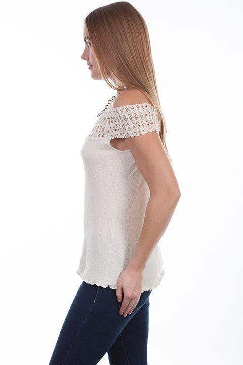 Scully NATURAL CROCHET EMBELLISHED COTTON BLOUSE - Scully Leather - Flyclothing LLC