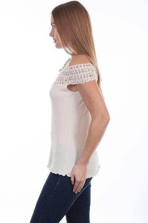 Scully NATURAL CROCHET EMBELLISHED COTTON BLOUSE - Scully Leather - Flyclothing LLC