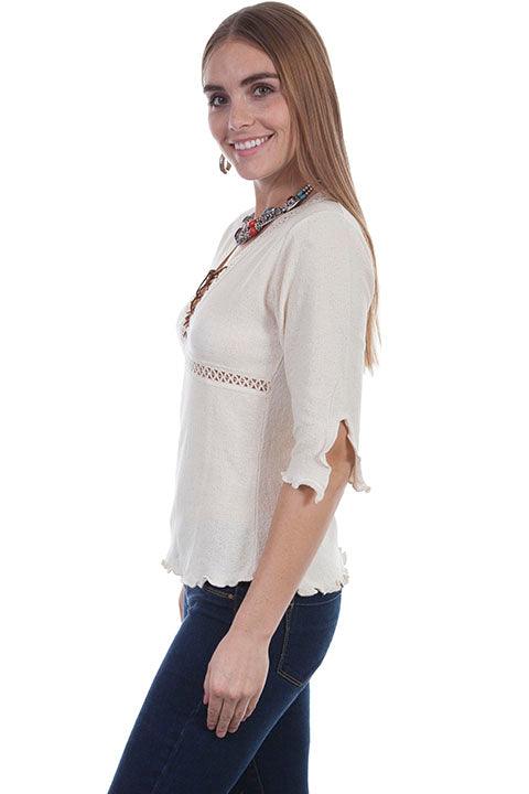 Scully NATURAL 3/4 SLV LACE UP FRONT BLOUSE - Flyclothing LLC
