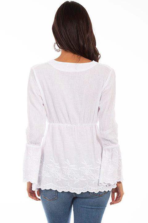 Scully WHITE PLUNGING NECK LINE W/BELL SLEEVES - Scully Leather - Flyclothing LLC