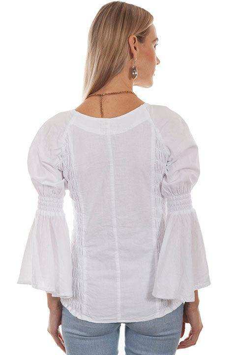 Scully WHITE LACE UP BLOUSE W/SIDE SMOCKING L/S - Scully Leather - Flyclothing LLC