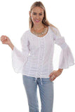 Scully WHITE LACE UP BLOUSE W/SIDE SMOCKING L/S - Scully Leather - Flyclothing LLC