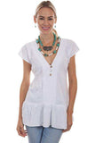Scully WHITE TIE BACK V-NECK BLOUSE W/RUFFLE BOTT - Scully Leather
