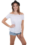 Scully WHITE OFF SHOULDER SHORT SLEEVE BLOUSE - Scully Leather - Flyclothing LLC