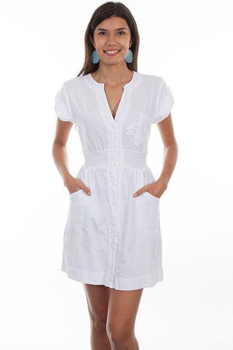 Scully WHITE CAP SLEEVE BUTTON FRONT DRESS - Scully Leather
