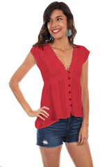 Scully BRICK HI/LO C/S EMBROIDERED BUTTON FRONT BLOUSE - Flyclothing LLC