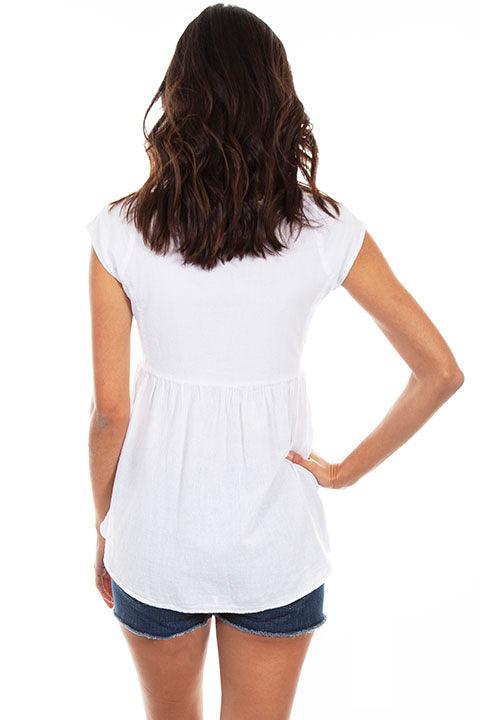 Scully WHITE HI/LO C/S EMBROIDERED BUTTON FRONT BLOUSE - Flyclothing LLC