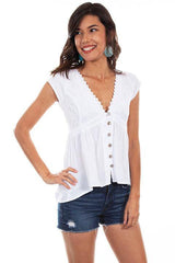 Scully WHITE HI/LO C/S EMBROIDERED BUTTON FRONT BLOUSE - Scully Leather