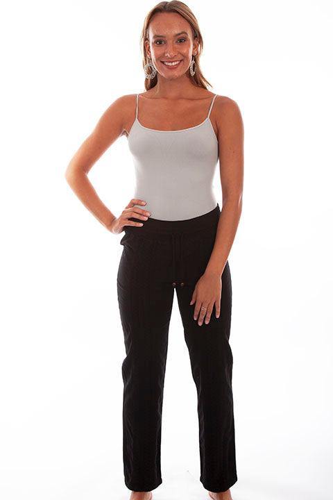 Scully BLACK ELASTIC WAIST CROCHET FRONT PANT - Scully Leather