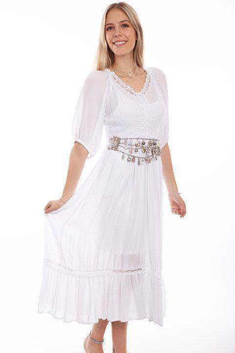 Scully WHITE LACE TRIM MAXI DRESS - Scully Leather - Flyclothing LLC