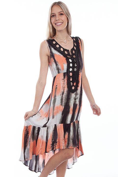 Scully CORAL CROCHET NECK TIE DYE DRESS - Flyclothing LLC