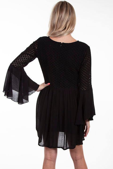 Scully BLACK COTTON BODICE CREPE TIE FRONT DRESS - Scully Leather