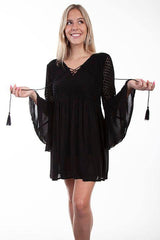 Scully BLACK COTTON BODICE CREPE TIE FRONT DRESS - Scully Leather