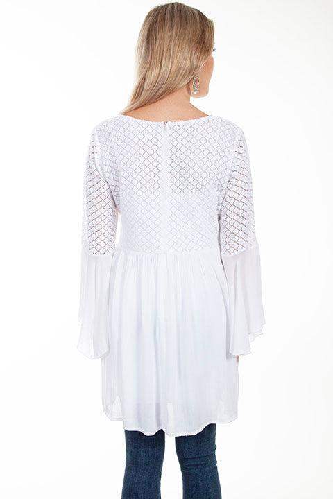 Scully WHITE COTTON BODICE CREPE TIE FRONT DRESS - Scully Leather - Flyclothing LLC
