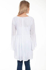 Scully WHITE COTTON BODICE CREPE TIE FRONT DRESS - Scully Leather - Flyclothing LLC