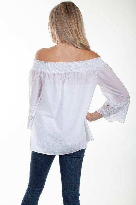 Scully WHITE OFF SHOULDER EYELET EMBROIDERED BOTTOM BLOUSE - Scully Leather - Flyclothing LLC