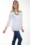 Scully WHITE OFF SHOULDER EYELET EMBROIDERED BOTTOM BLOUSE - Scully Leather
