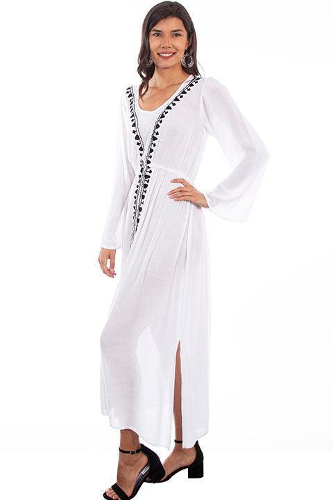 Scully WHITE BLACK EMB FRONT MAXI W/SIDE SLITS - Scully Leather