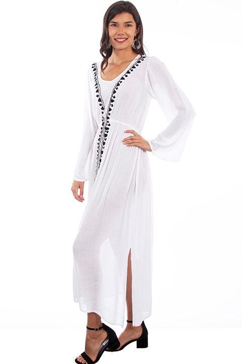 Scully WHITE BLACK EMB FRONT MAXI W/SIDE SLITS - Flyclothing LLC