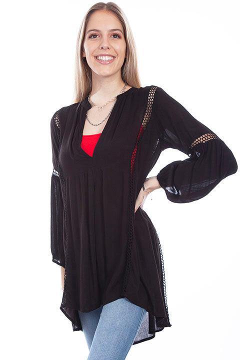 Scully BLACK TUNIC W/WAFFLE WEAVE INSETS - Scully Leather