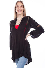 Scully BLACK TUNIC W/WAFFLE WEAVE INSETS - Flyclothing LLC