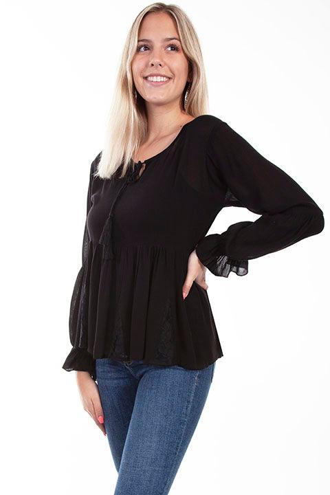 Scully BLACK L/S TIE FRONT BLOUSE - Flyclothing LLC